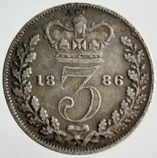 1886 Young Head Victoria Threepence Silver Coin | Fine Collectable Grade | a4052