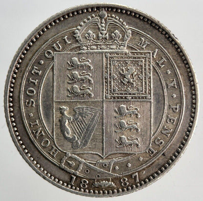 1887 Victoria Shilling | British Silver Coin | Very High Grade | a178