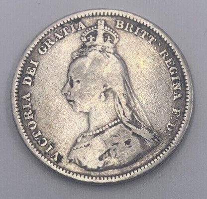 1887 Victoria One Shilling | British Silver Coin | Collectable Grade | a029