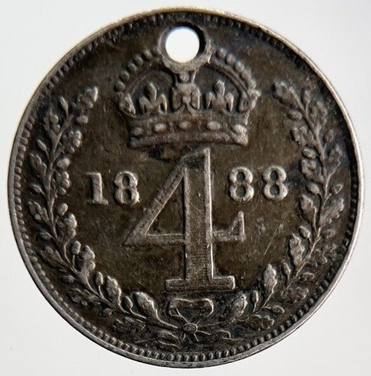 1888 Victoria Four-Pence Maundy Silver Coin | Fine Collectable Grade | a4621