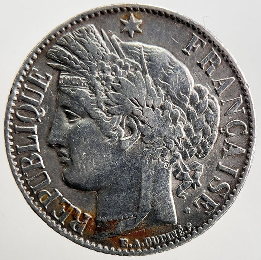 1888-A France 1 One Franc Silver Coin | Fine Collectable Grade