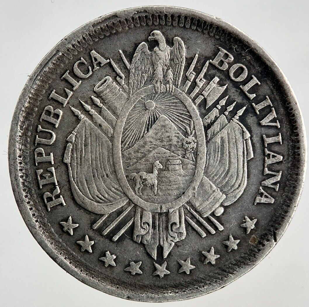 1889 Bolivia Veinte 20 Centavos Silver Coin | Very High Grade
