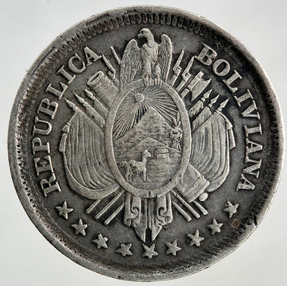 1889 Bolivia Veinte 20 Centavos Silver Coin | Very High Grade