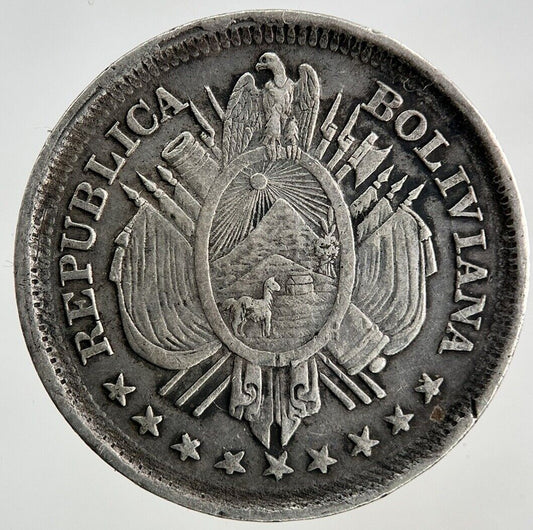 1889 Bolivia Veinte 20 Centavos Silver Coin | Very High Grade