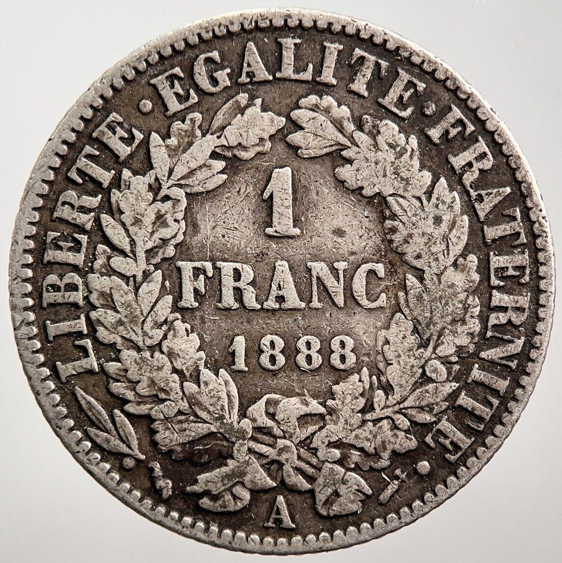 1888-A France 1 Franc | Silver Coin | France Coin | Collectable Grade