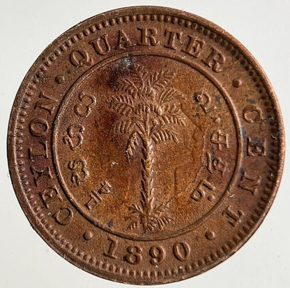 1890 Ceylon 1/4 Quarter Cent Coin | Very High Grade