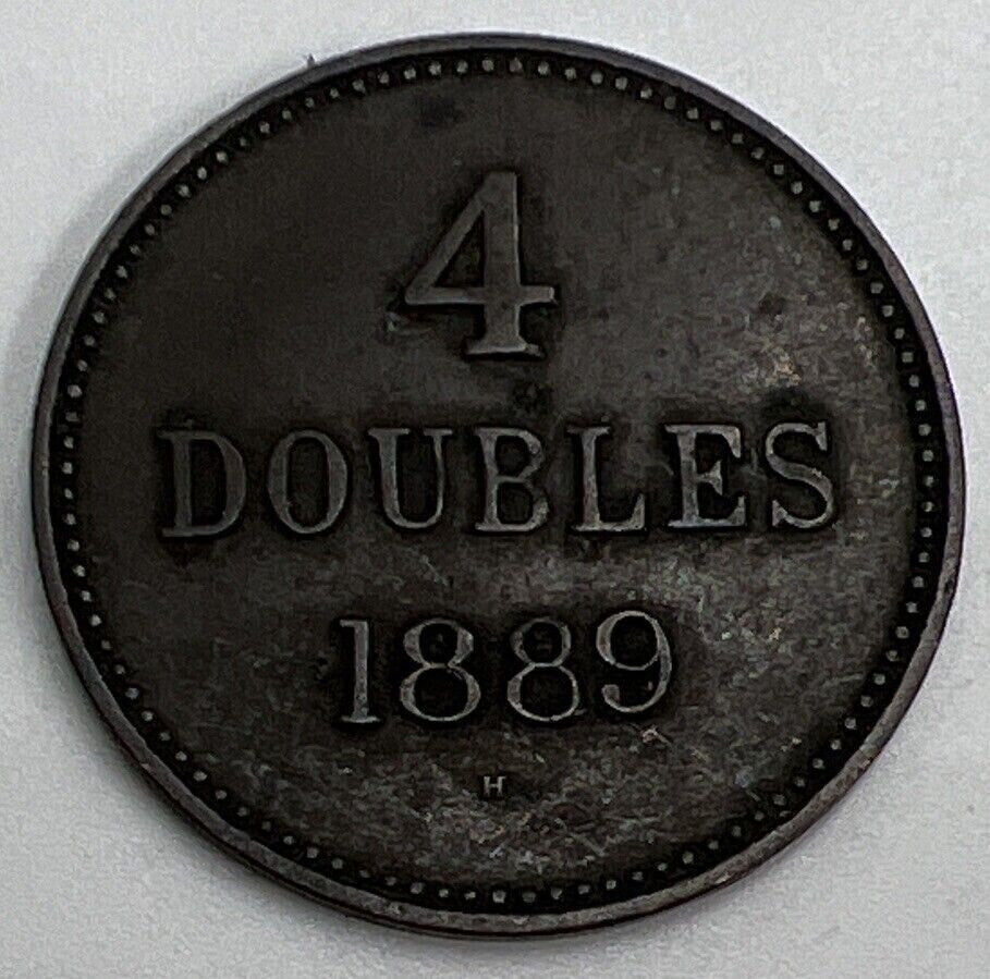 1889-H Guernsey 4 Doubles | British Copper Coin | Collectable Grade | a604