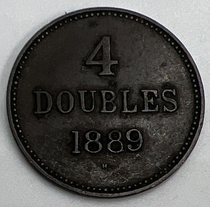 1889-H Guernsey 4 Doubles | British Copper Coin | Collectable Grade | a604