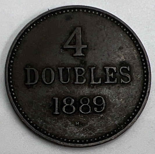 1889-H Guernsey 4 Doubles | British Copper Coin | Collectable Grade | a604