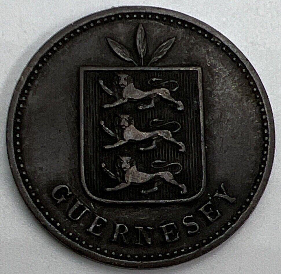 1889-H Guernsey 4 Doubles | British Copper Coin | Collectable Grade | a604