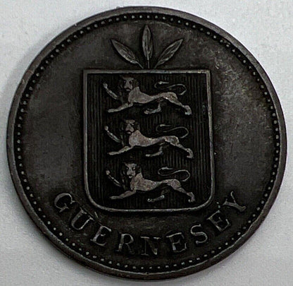 1889-H Guernsey 4 Doubles | British Copper Coin | Collectable Grade | a604