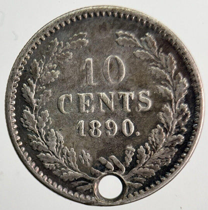 1890 Netherlands 10 Cents Silver Coin | Fine Collectable Grade | a8283