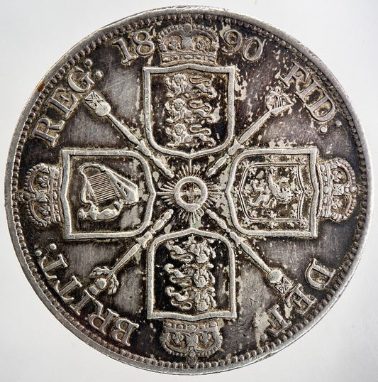 1890 Victoria Double-Florin Silver Coin | Very Fine Grade | a1472