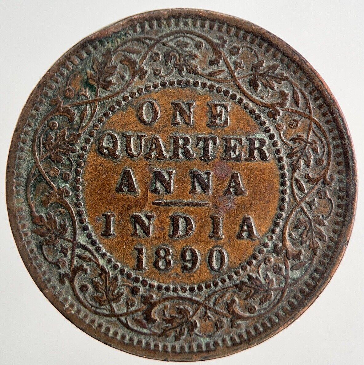 1890 Victoria One Quarter 1/4 Anna Coin | Very High Grade