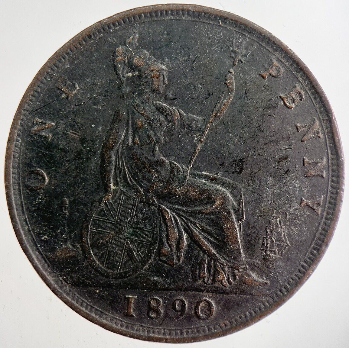 1890 Victoria One Penny Coin | Fine Collectable Grade | a7396