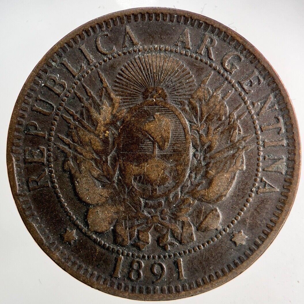 1891 Argentina Dos 2 Centavos Coin | Fine Collectable Grade