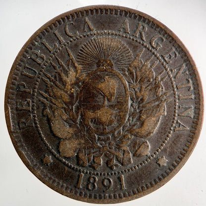 1891 Argentina Dos 2 Centavos Coin | Fine Collectable Grade