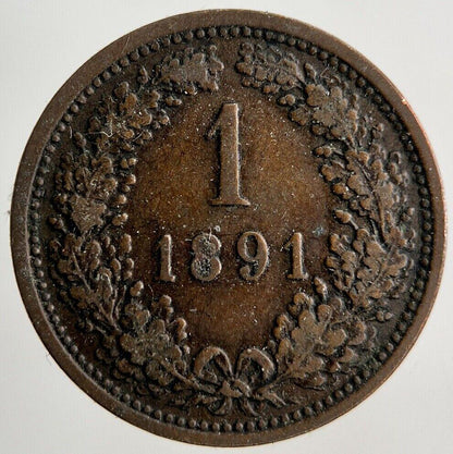 1891 Austria 1 Kreuzer Coin | Fine Collectable Grade