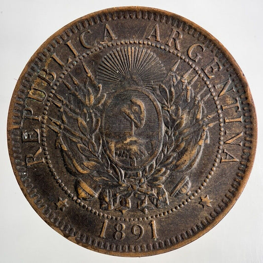 1891 Argentina Dos 2 Centavos Coin | Fine Collectable Grade