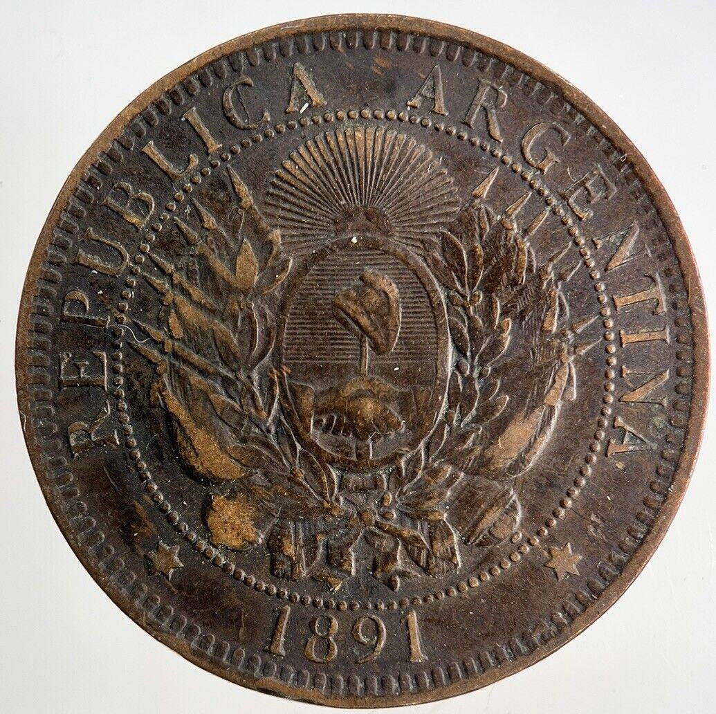1891 Argentina Dos 2 Centavos Coin | Fine Collectable Grade