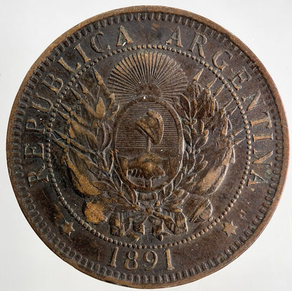 1891 Argentina Dos 2 Centavos Coin | Fine Collectable Grade