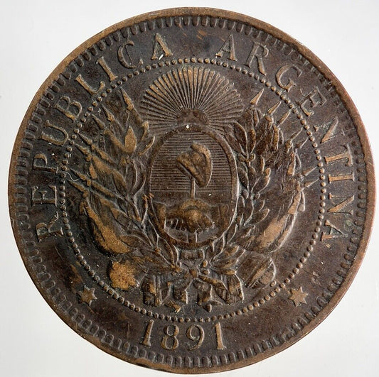 1891 Argentina Dos 2 Centavos Coin | Fine Collectable Grade