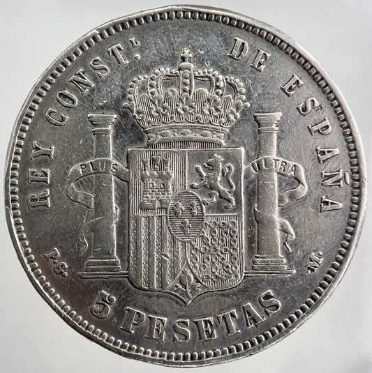 1891 Spain 5 Pesetas Silver Coin | Fine Collectable Grade | a3863