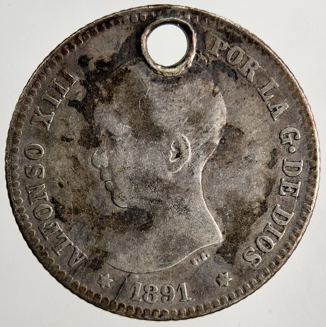 1891 Spain Una 1 Peseta Silver Coin | Fine Collectable Grade | a6497