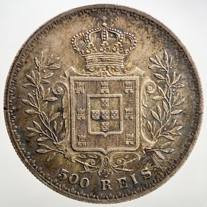 1891 Portugal 500 Reis Silver Coin | Very Fine Grade | a122