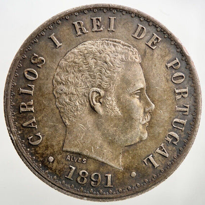 1891 Portugal 500 Reis Silver Coin | Very Fine Grade | a122