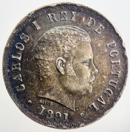 1891 Portugal 500 Reis Silver Coin | Fine Collectable Grade | a2657