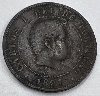 1891 Portugal 20 Reis Coin | Fair Grade