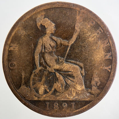 1891 Victoria One Penny Coin | Fair Grade | a2384