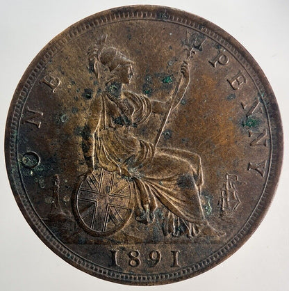 1891 Victoria One Penny Coin | Very Fine Grade | a9941