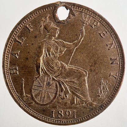 1891 Victoria Half-Penny Coin | Very Fine Grade | a9475