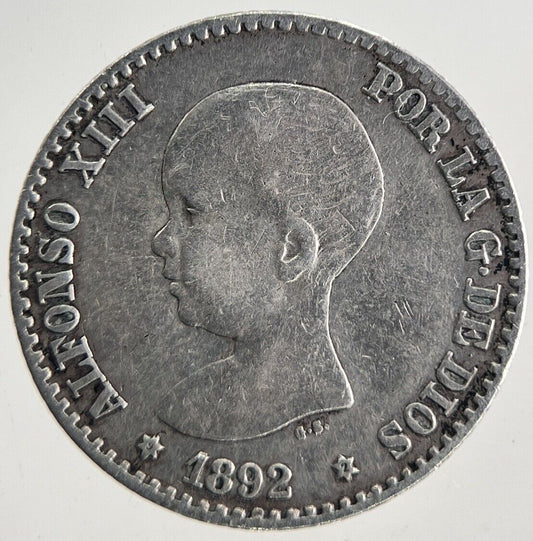 1892 Spain 50 Cent Silver Coin | Fine Collectable Grade | a9905