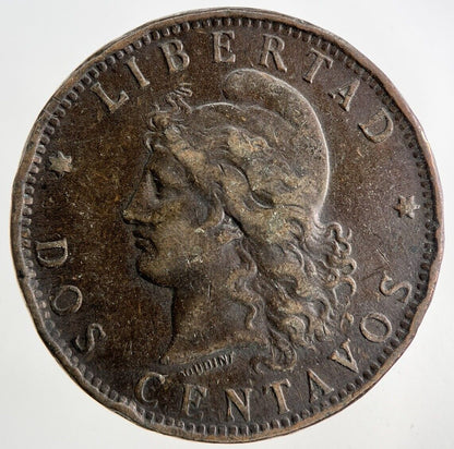 1893 Argentina 2 Dos Centavos Coin | Fine Collectable Grade