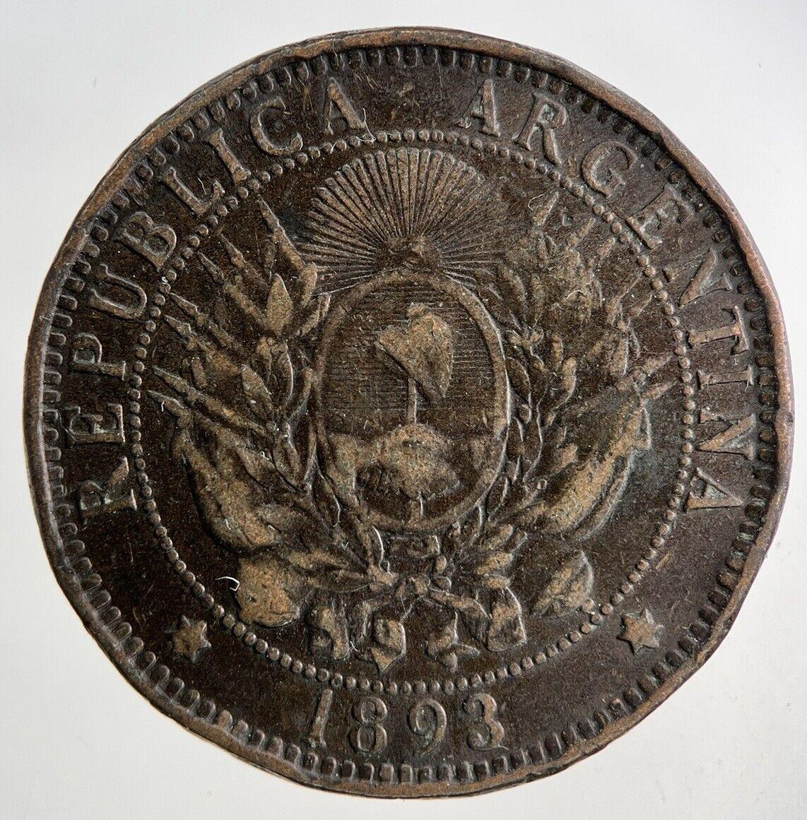 1893 Argentina 2 Dos Centavos Coin | Fine Collectable Grade