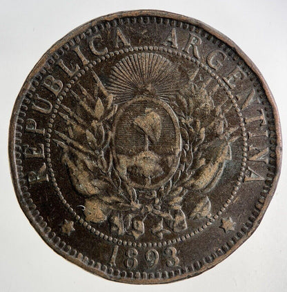 1893 Argentina 2 Dos Centavos Coin | Fine Collectable Grade