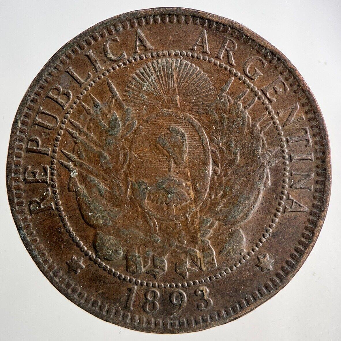 1893 Argentina 2 Dos Centavos Coin | Fine Collectable Grade