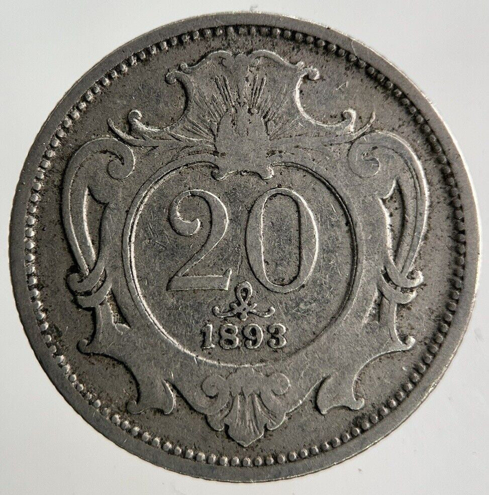 1893 Austria 20 Heller Coin | Fine Collectable Grade