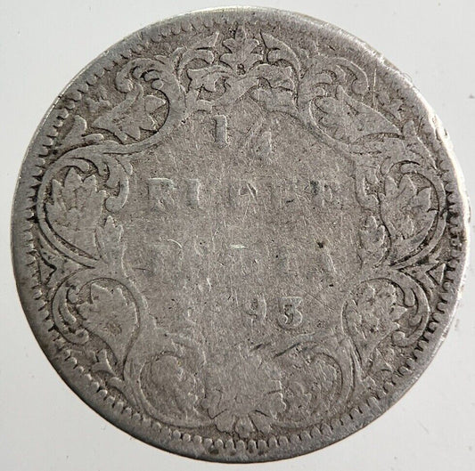 1893 India 1/4 Quarter Rupee Silver Coin | Collectable Grade