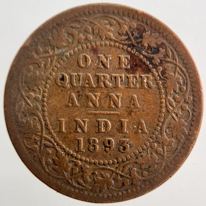 1893 India Quarter 1/4 Anna Coin | Collectable Grade | a1671