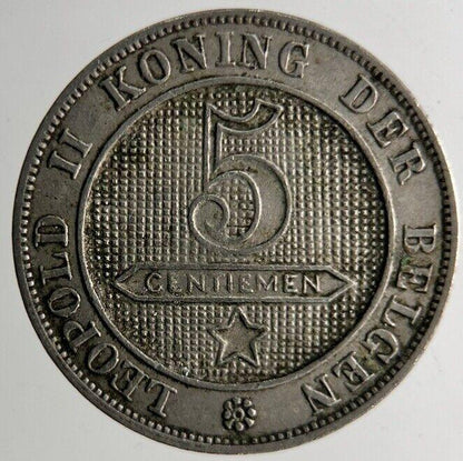 1894 Belgium 5 Centimes Coin | Fine Collectable Grade