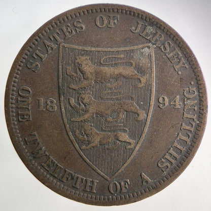 1894 Jersey One Twelfth Of A Shilling 1/12th Coin | Fine Collectable Grade