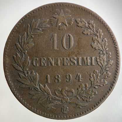 1894 Italy 10 Centesimi Coin | Fine Collectable Grade
