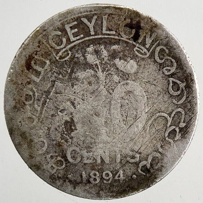 1894 Ceylon 10 Silver Cents Coin | Collectable Grade