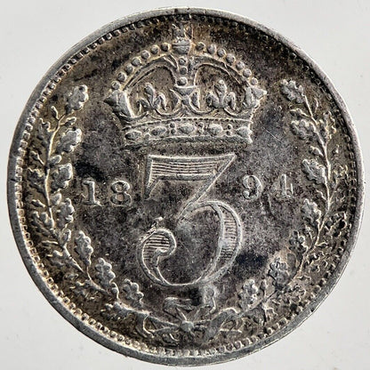 1894 Victoria Threepence Silver Coin | Fine Collectable Grade | a6003