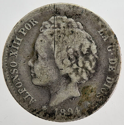 1894 Spain Una 1 Peseta Silver Coin | Collectable Grade | a6188