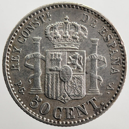 1894 Spain 50 Cent Silver Coin | Very High Grade | a7206